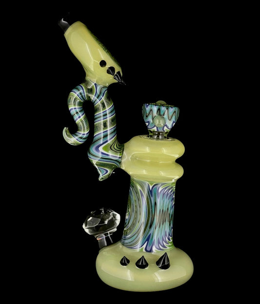Huffy Glass Wig Wag Worked Bubbler w/ Disc Mouth